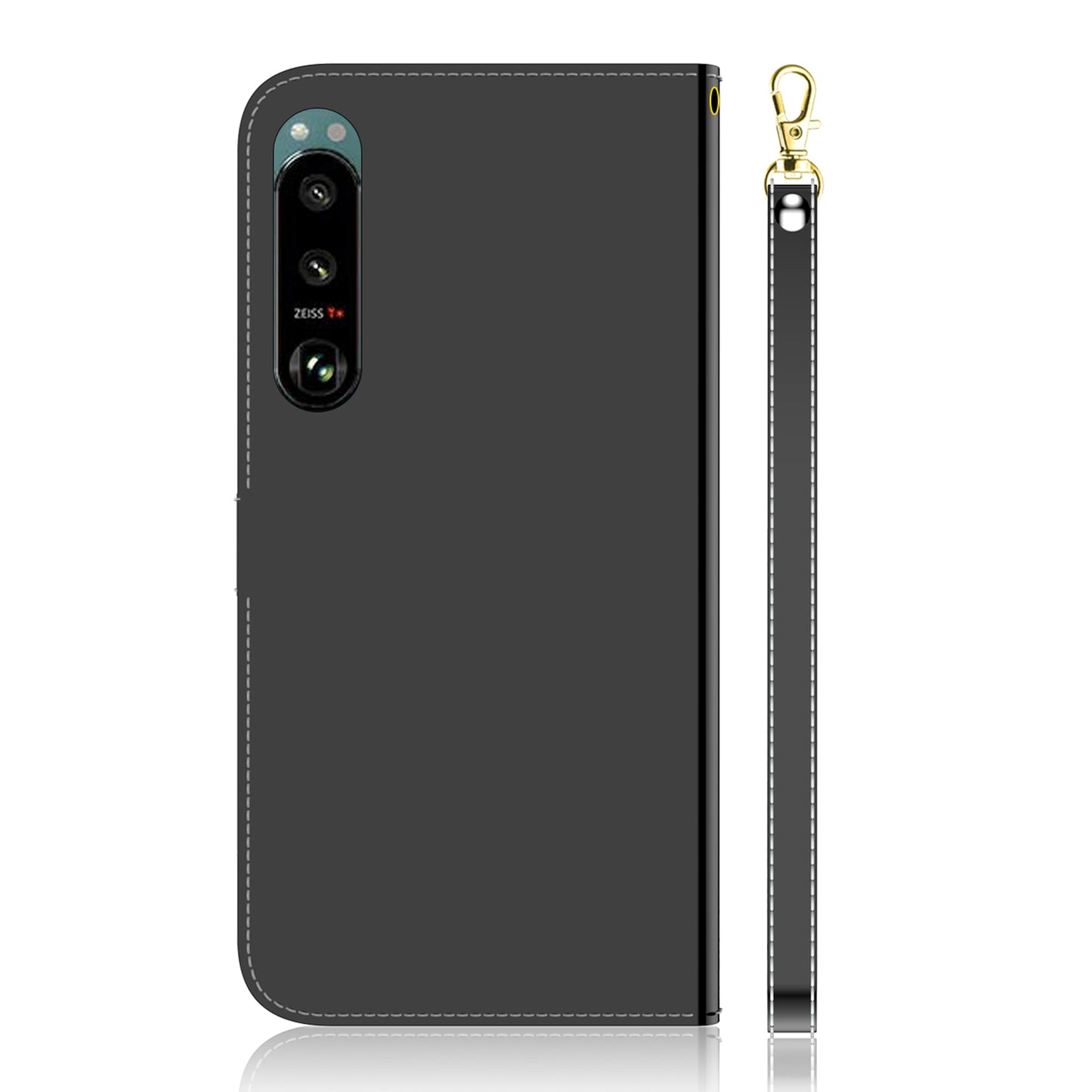 Mirror-like Surface Leather Phone Protective Cover Stand Wallet Case for Sony Xperia 5 III 5G
