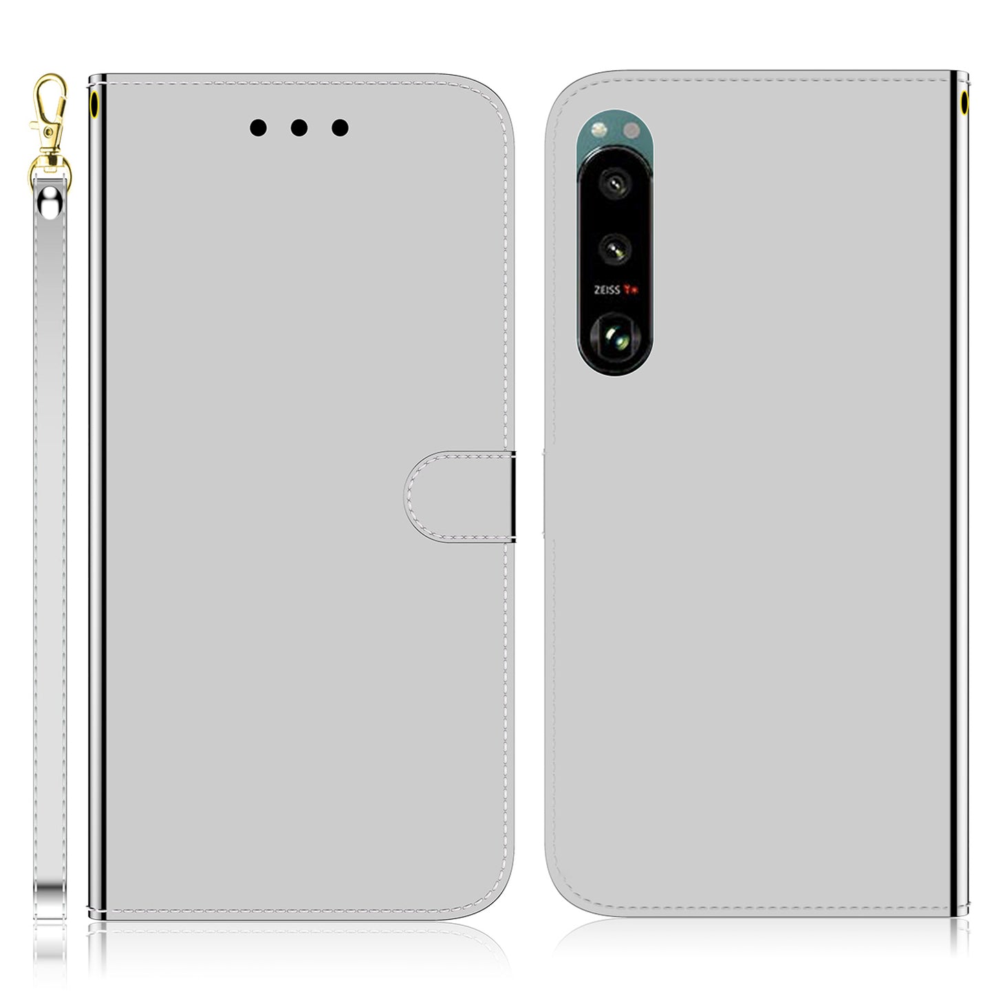 Mirror-like Surface Leather Phone Protective Cover Stand Wallet Case for Sony Xperia 5 III 5G