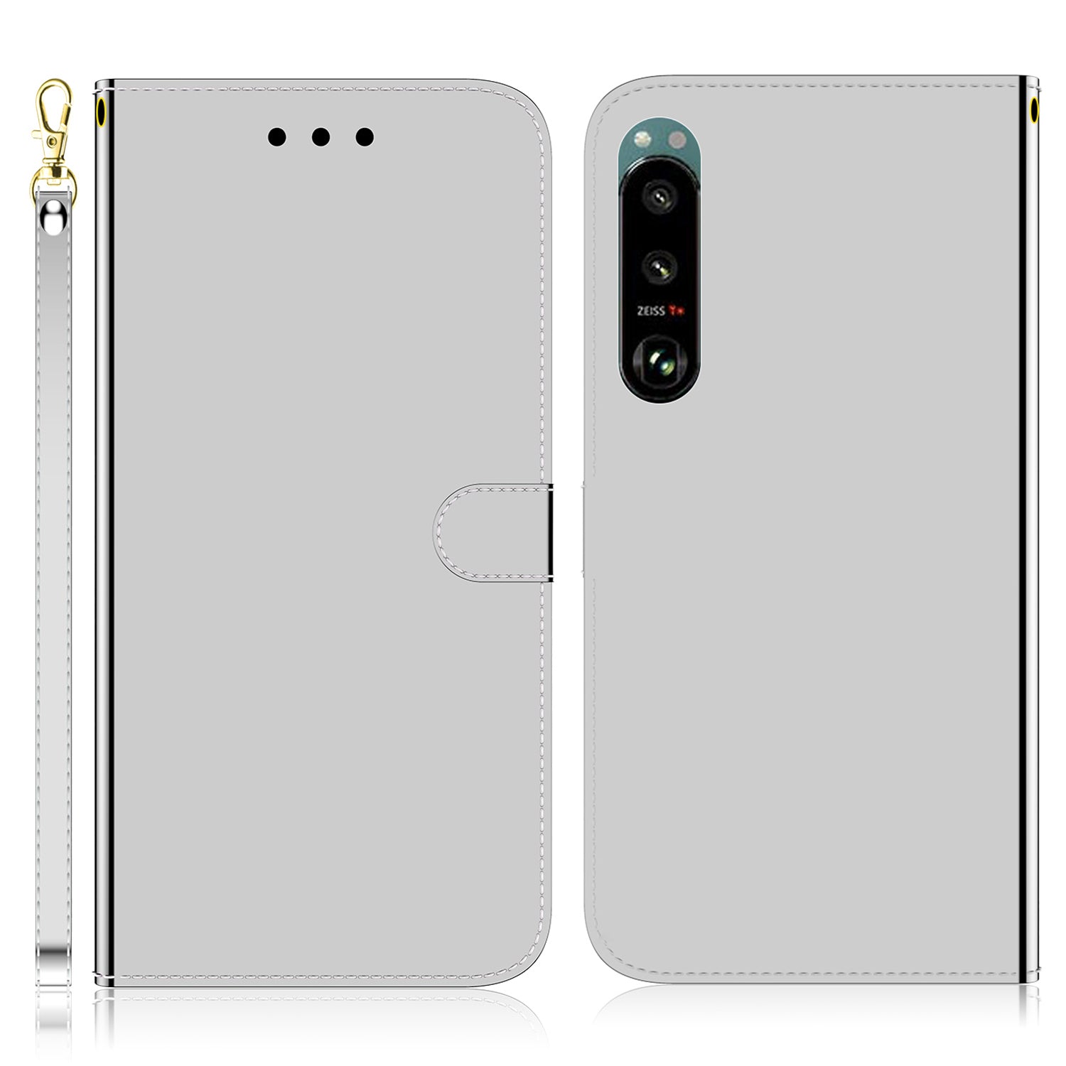 Mirror-like Surface Leather Phone Protective Cover Stand Wallet Case for Sony Xperia 5 III 5G