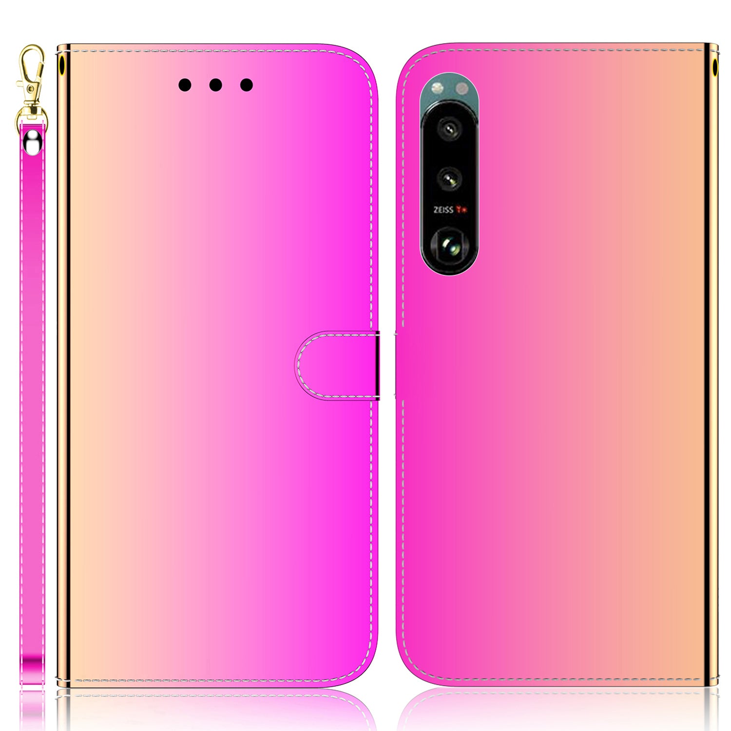 Mirror-like Surface Leather Phone Protective Cover Stand Wallet Case for Sony Xperia 5 III 5G