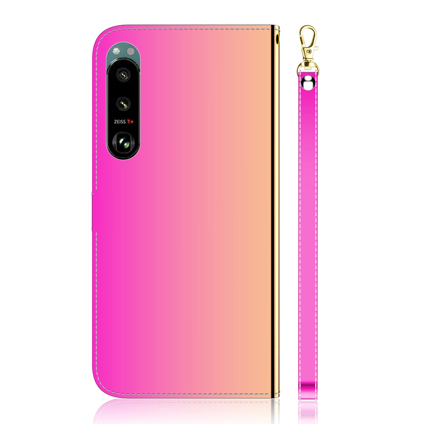 Mirror-like Surface Leather Phone Protective Cover Stand Wallet Case for Sony Xperia 5 III 5G
