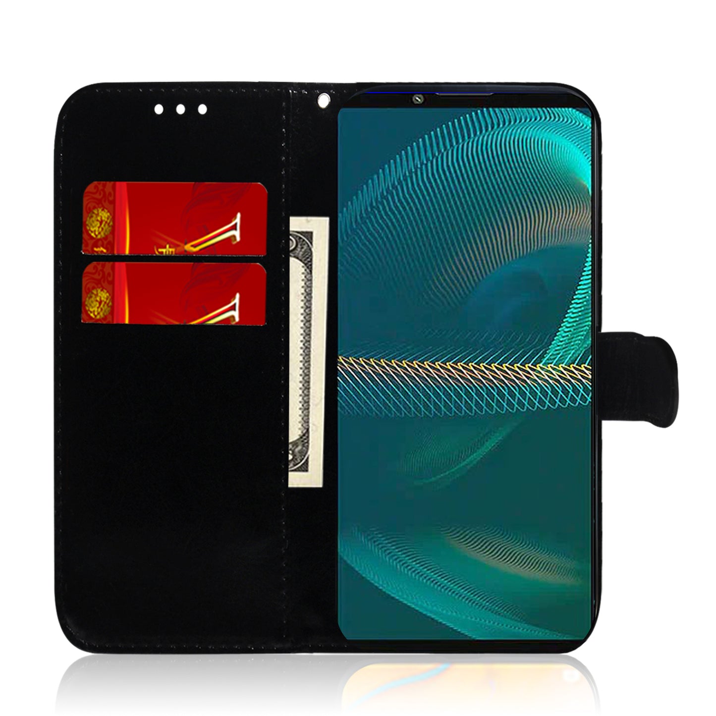 Mirror-like Surface Leather Phone Protective Cover Stand Wallet Case for Sony Xperia 5 III 5G