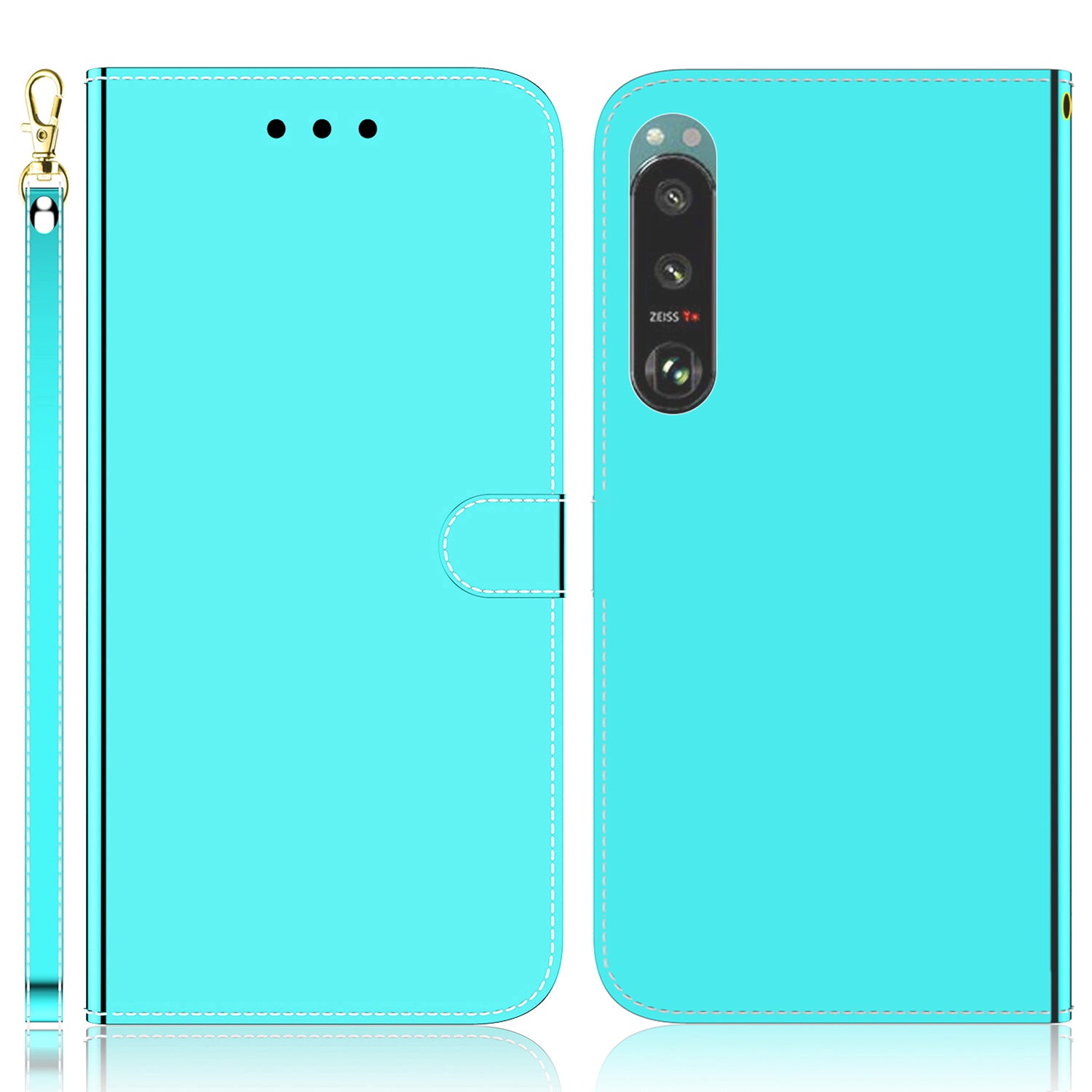 Mirror-like Surface Leather Phone Protective Cover Stand Wallet Case for Sony Xperia 5 III 5G