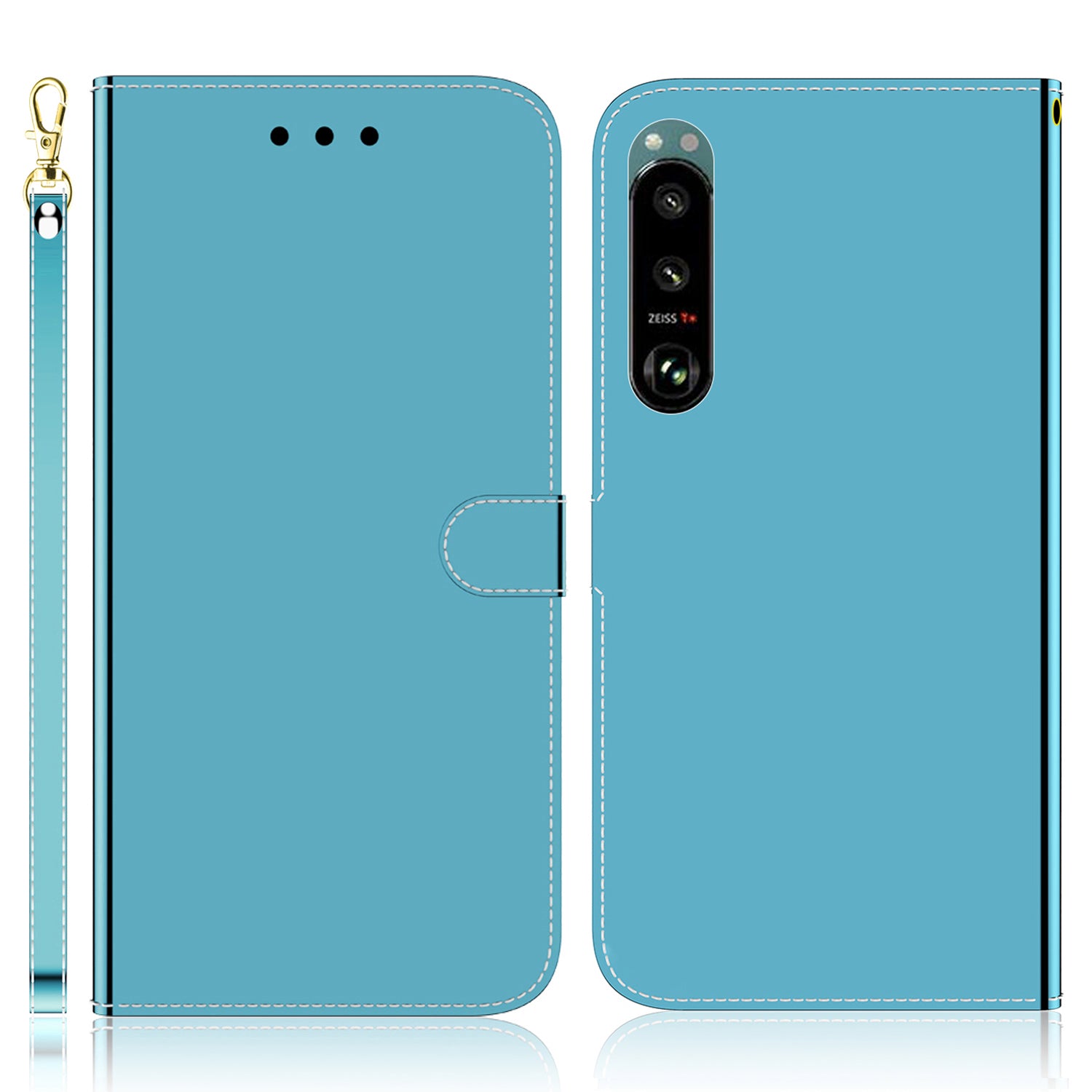 Mirror-like Surface Leather Phone Protective Cover Stand Wallet Case for Sony Xperia 5 III 5G