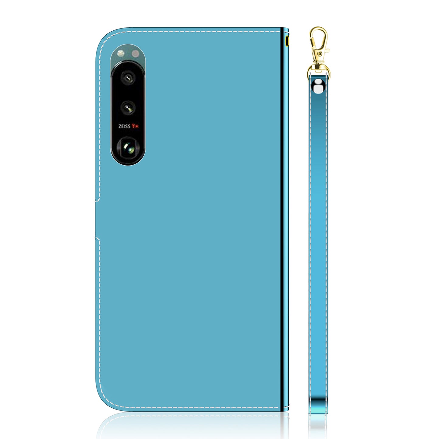 Mirror-like Surface Leather Phone Protective Cover Stand Wallet Case for Sony Xperia 5 III 5G
