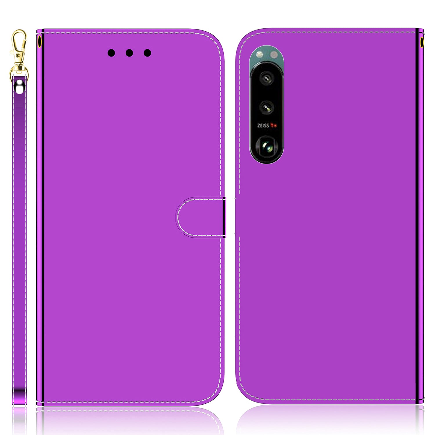 Mirror-like Surface Leather Phone Protective Cover Stand Wallet Case for Sony Xperia 5 III 5G