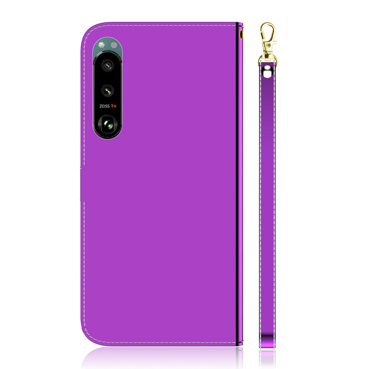 Mirror-like Surface Leather Phone Protective Cover Stand Wallet Case for Sony Xperia 5 III 5G