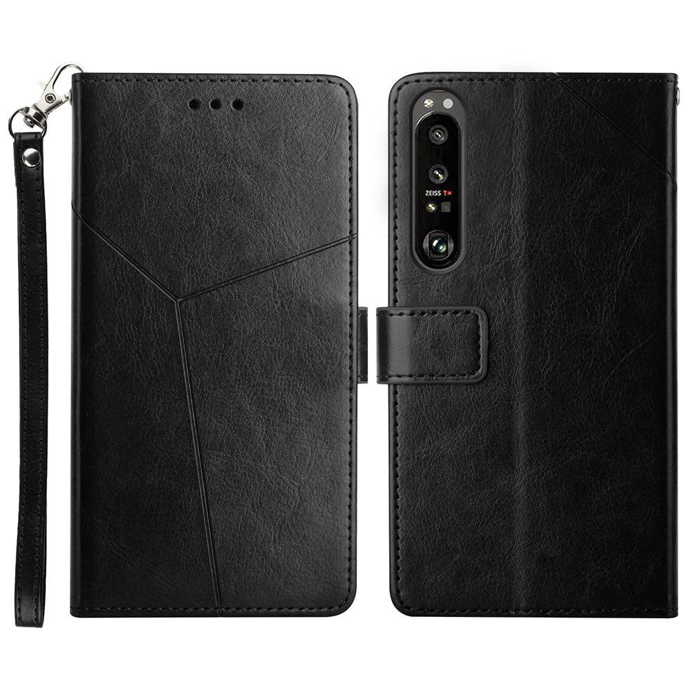 TPU+PU Leather Phone Case Stylish Y-shaped Line Imprinting Wallet Shell Stand Cover for Sony Xperia 5 III 5G