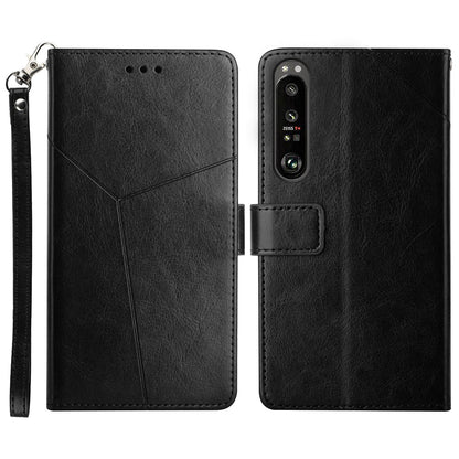 TPU+PU Leather Phone Case Stylish Y-shaped Line Imprinting Wallet Shell Stand Cover for Sony Xperia 5 III 5G