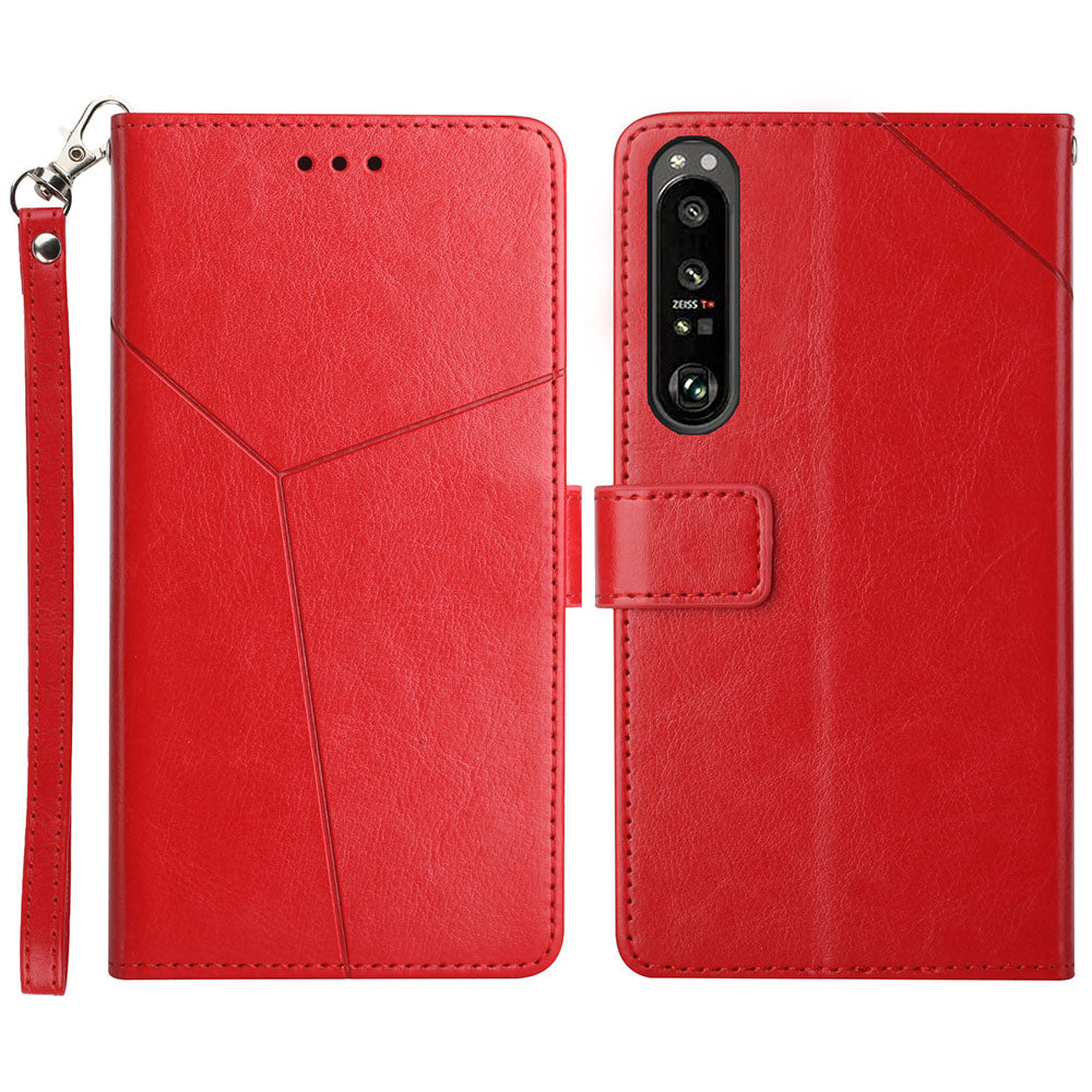TPU+PU Leather Phone Case Stylish Y-shaped Line Imprinting Wallet Shell Stand Cover for Sony Xperia 5 III 5G