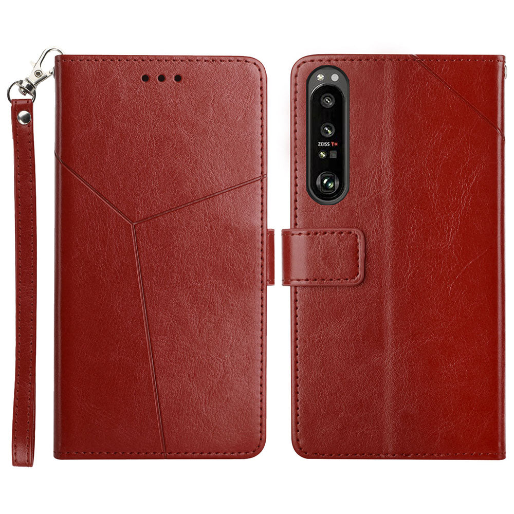 TPU+PU Leather Phone Case Stylish Y-shaped Line Imprinting Wallet Shell Stand Cover for Sony Xperia 5 III 5G