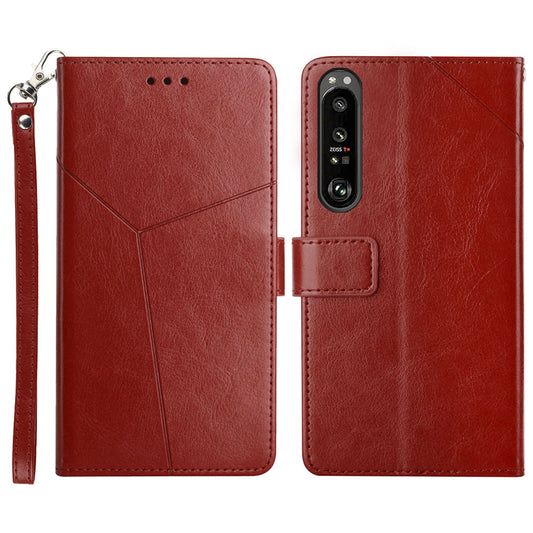TPU+PU Leather Phone Case Stylish Y-shaped Line Imprinting Wallet Shell Stand Cover for Sony Xperia 5 III 5G
