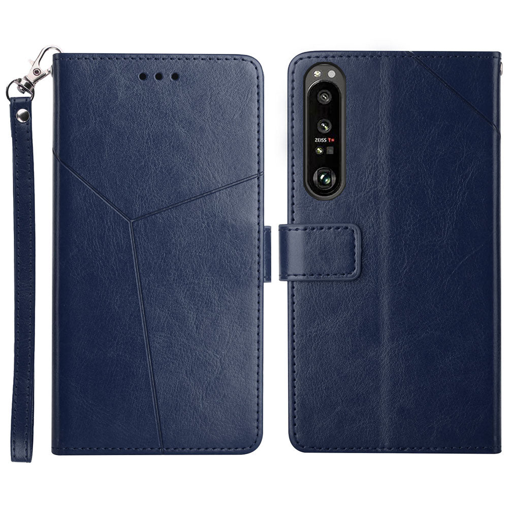 TPU+PU Leather Phone Case Stylish Y-shaped Line Imprinting Wallet Shell Stand Cover for Sony Xperia 5 III 5G