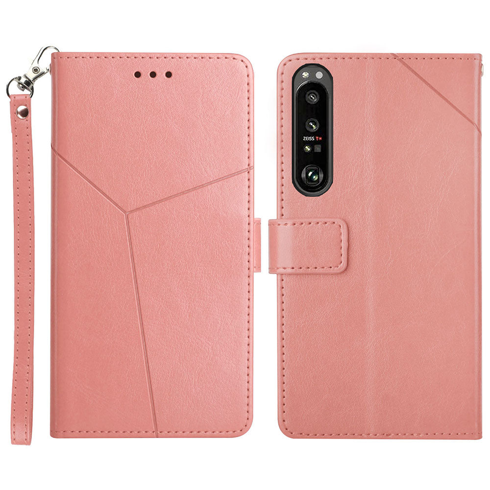 TPU+PU Leather Phone Case Stylish Y-shaped Line Imprinting Wallet Shell Stand Cover for Sony Xperia 5 III 5G