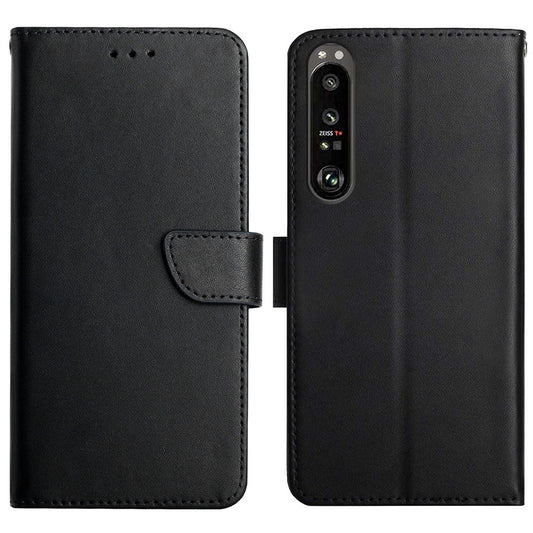 Smooth Touch Flip Phone Protector Genuine Leather Nappa Texture Multifunction Wallet Stand Good Protective Phone Case for Sony Xperia 5 III 5G