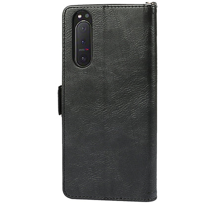 RFID Blocking Anti-fall Flip Phone Case Magnetic Closure Wallet Phone Cover with Strap and Supporting Stand for Sony Xperia 5 II