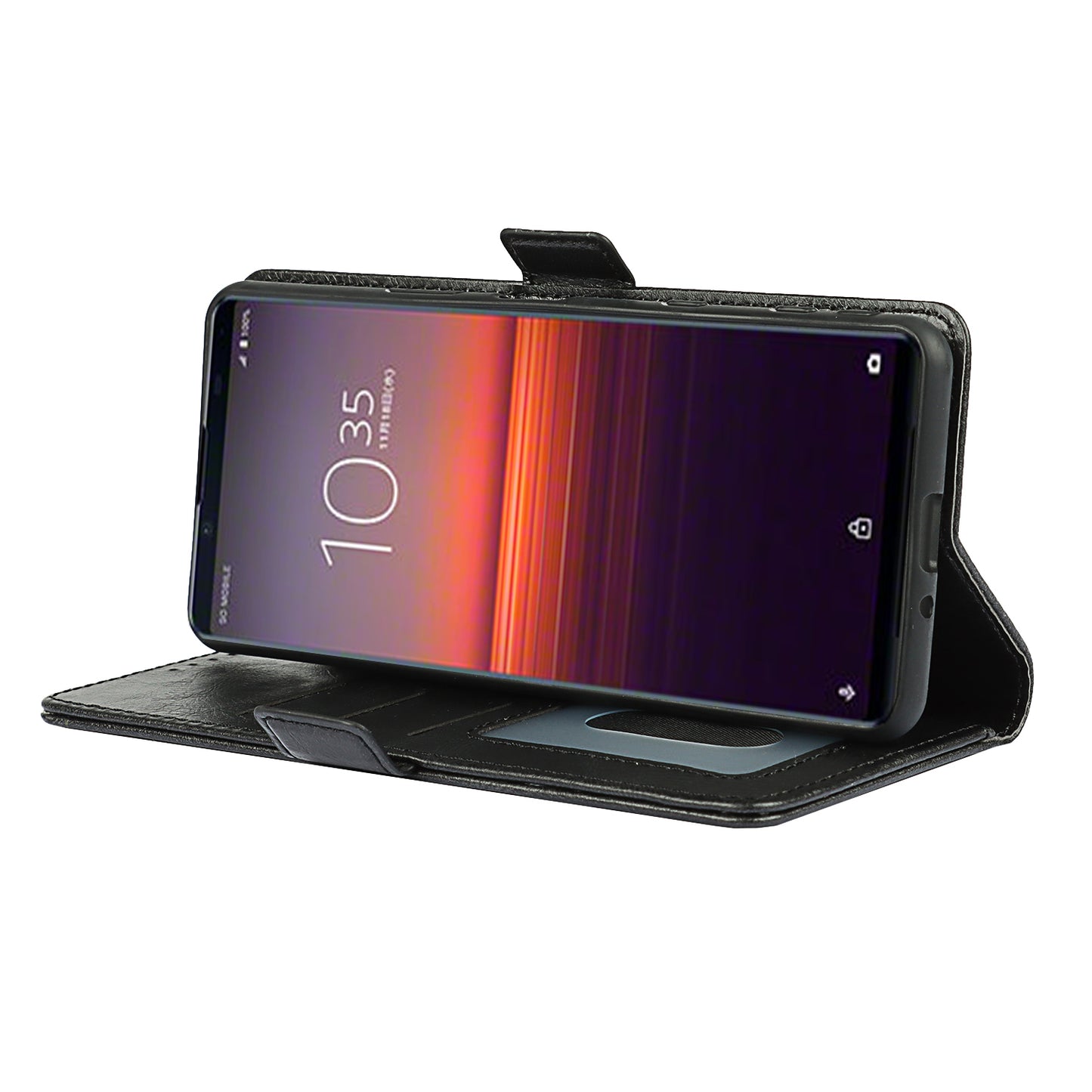 RFID Blocking Anti-fall Flip Phone Case Magnetic Closure Wallet Phone Cover with Strap and Supporting Stand for Sony Xperia 5 II