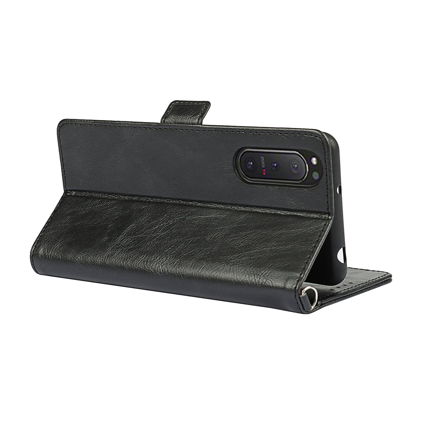 RFID Blocking Anti-fall Flip Phone Case Magnetic Closure Wallet Phone Cover with Strap and Supporting Stand for Sony Xperia 5 II