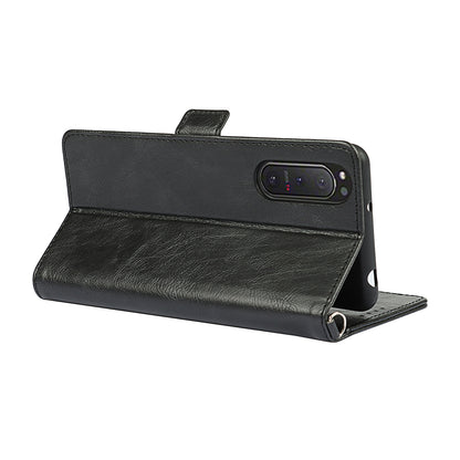 RFID Blocking Anti-fall Flip Phone Case Magnetic Closure Wallet Phone Cover with Strap and Supporting Stand for Sony Xperia 5 II