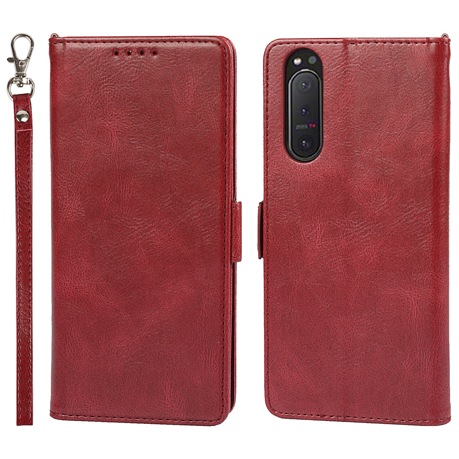 RFID Blocking Anti-fall Flip Phone Case Magnetic Closure Wallet Phone Cover with Strap and Supporting Stand for Sony Xperia 5 II