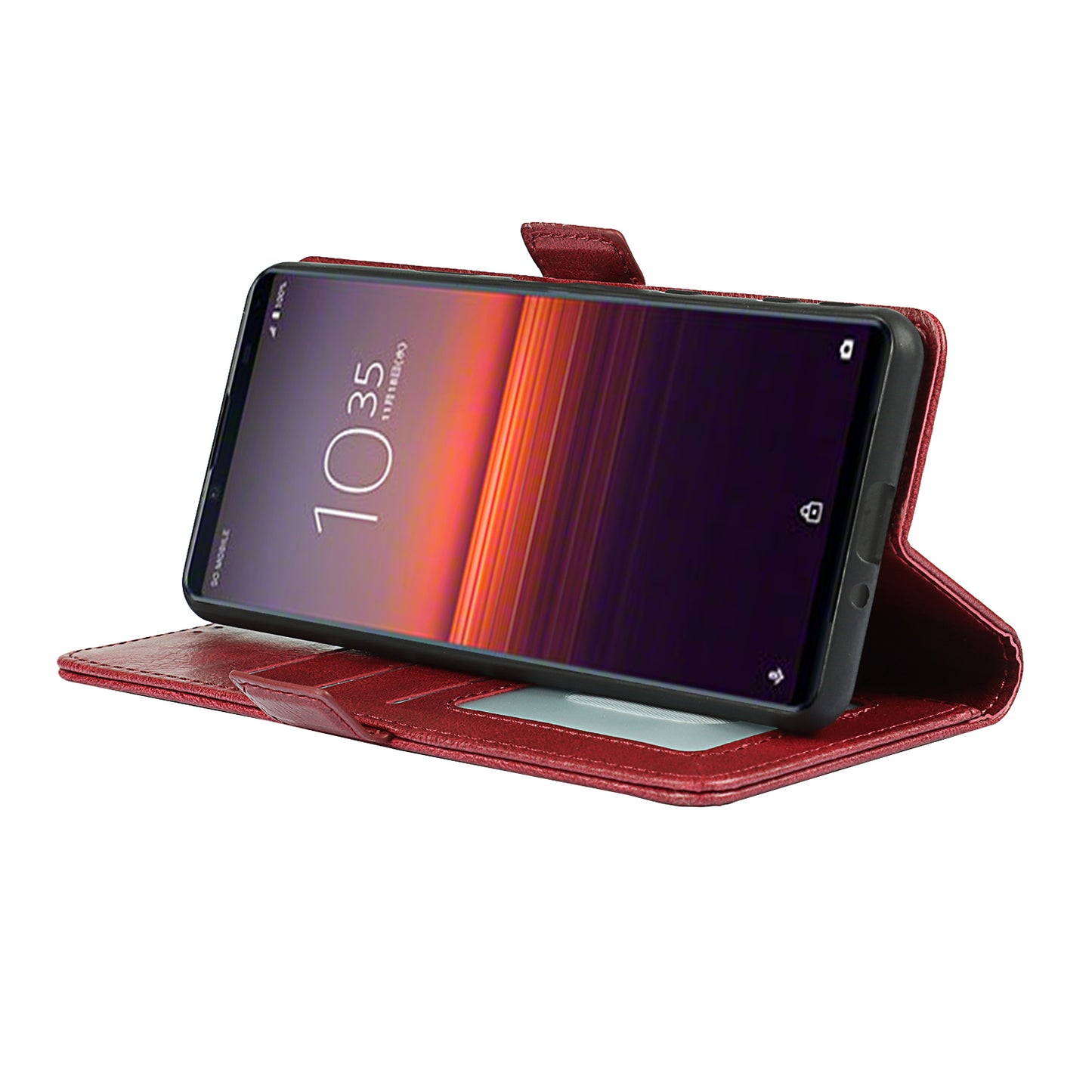 RFID Blocking Anti-fall Flip Phone Case Magnetic Closure Wallet Phone Cover with Strap and Supporting Stand for Sony Xperia 5 II
