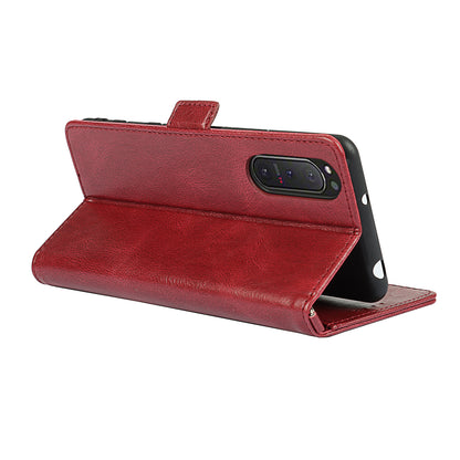 RFID Blocking Anti-fall Flip Phone Case Magnetic Closure Wallet Phone Cover with Strap and Supporting Stand for Sony Xperia 5 II