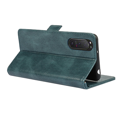 RFID Blocking Anti-fall Flip Phone Case Magnetic Closure Wallet Phone Cover with Strap and Supporting Stand for Sony Xperia 5 II