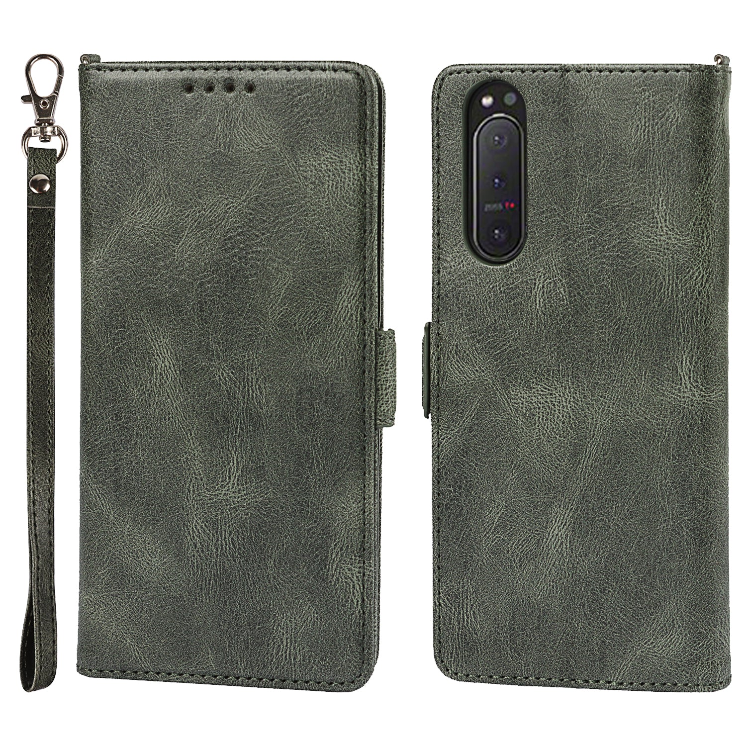 RFID Blocking Anti-fall Flip Phone Case Magnetic Closure Wallet Phone Cover with Strap and Supporting Stand for Sony Xperia 5 II