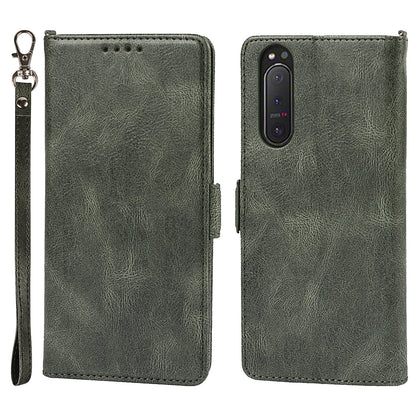RFID Blocking Anti-fall Flip Phone Case Magnetic Closure Wallet Phone Cover with Strap and Supporting Stand for Sony Xperia 5 II