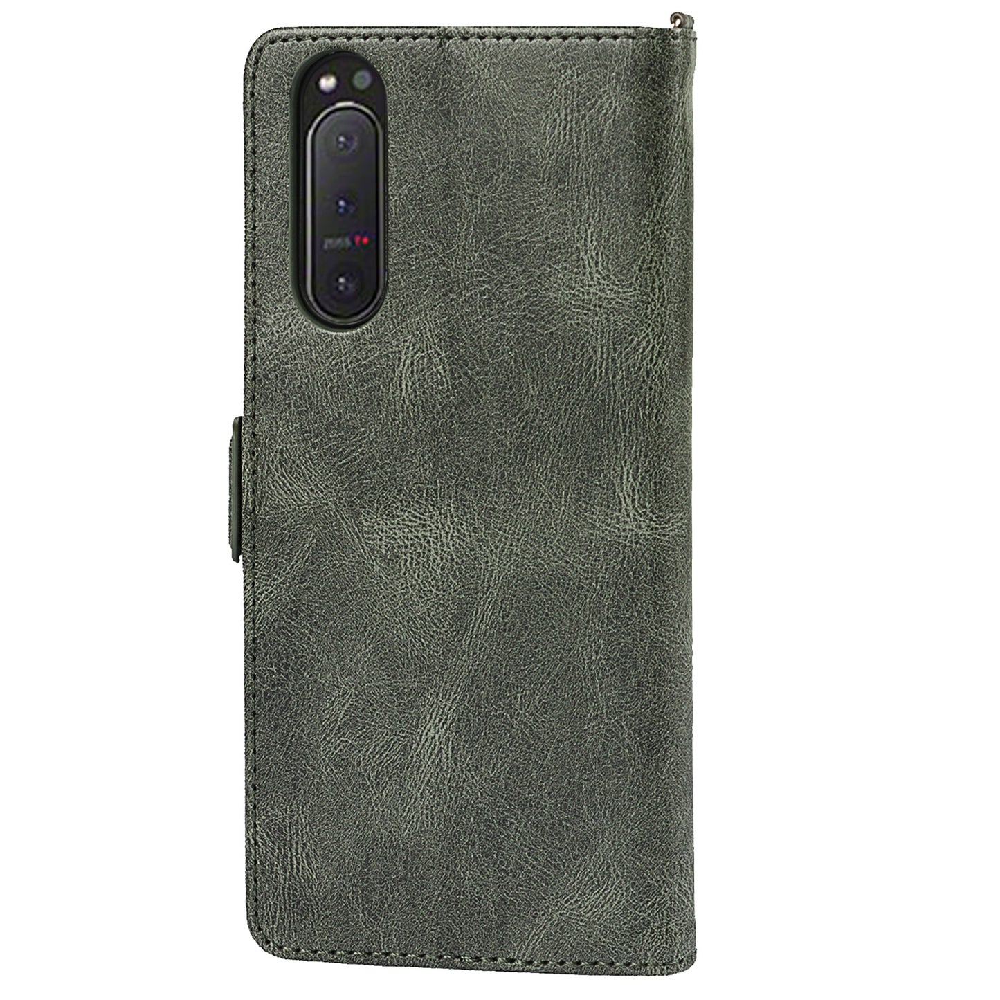 RFID Blocking Anti-fall Flip Phone Case Magnetic Closure Wallet Phone Cover with Strap and Supporting Stand for Sony Xperia 5 II