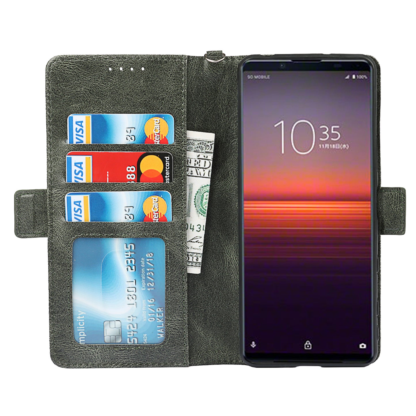RFID Blocking Anti-fall Flip Phone Case Magnetic Closure Wallet Phone Cover with Strap and Supporting Stand for Sony Xperia 5 II