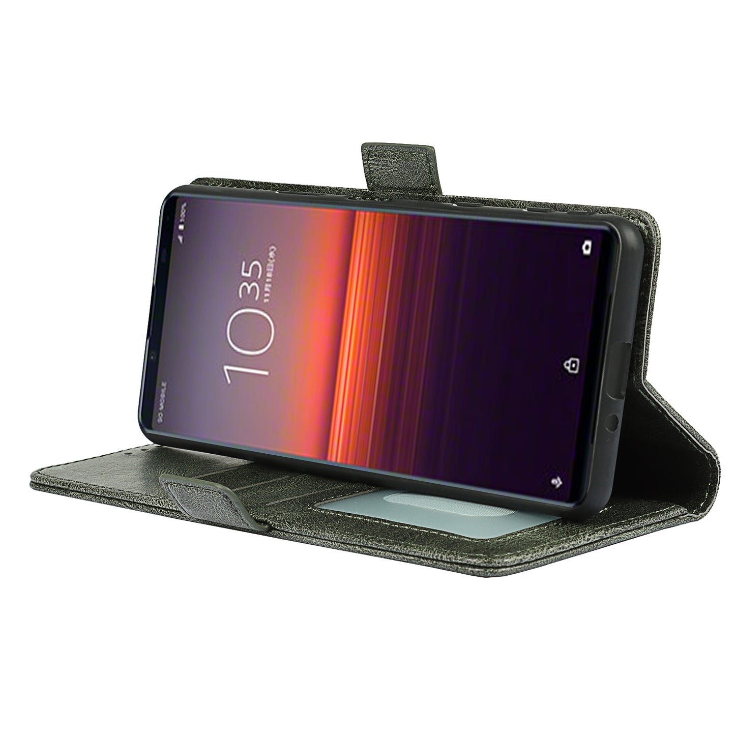 RFID Blocking Anti-fall Flip Phone Case Magnetic Closure Wallet Phone Cover with Strap and Supporting Stand for Sony Xperia 5 II