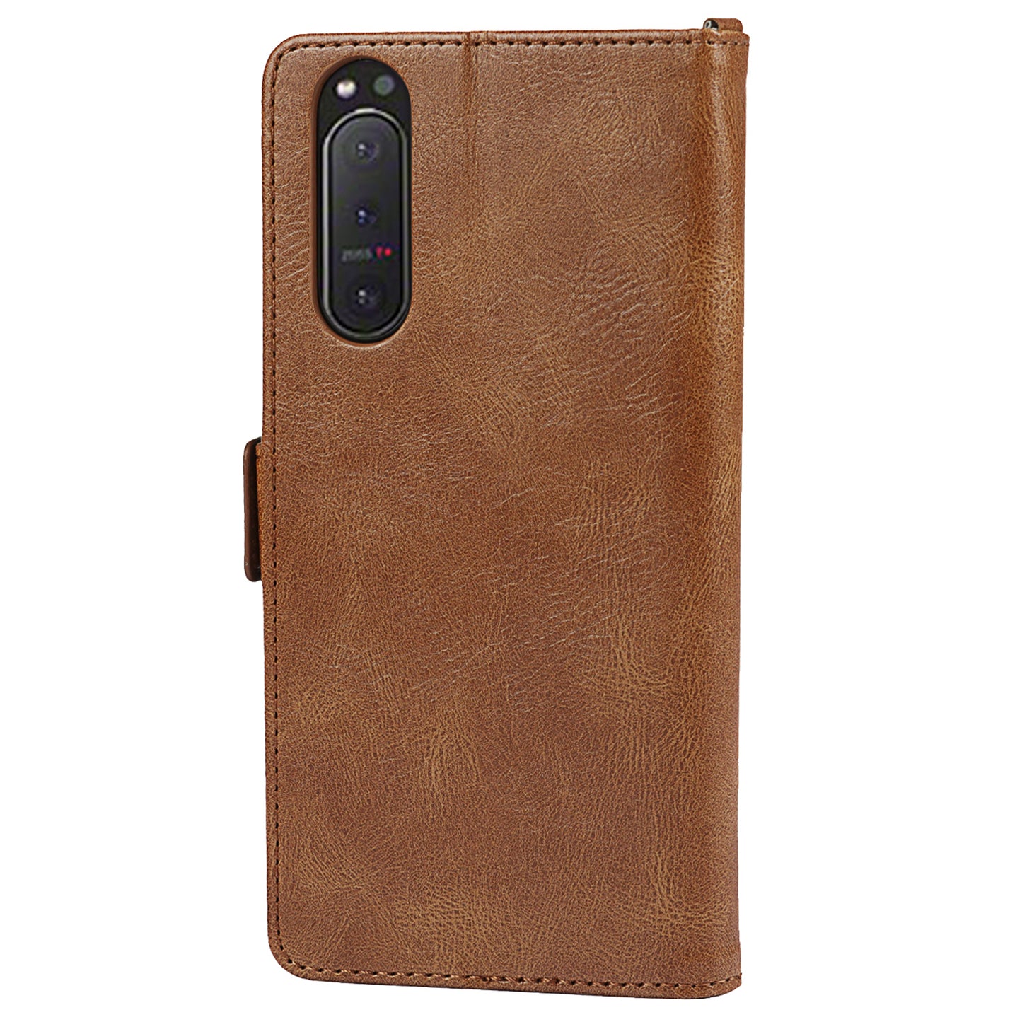 RFID Blocking Anti-fall Flip Phone Case Magnetic Closure Wallet Phone Cover with Strap and Supporting Stand for Sony Xperia 5 II