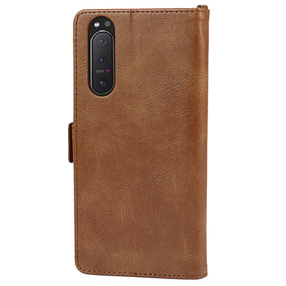 RFID Blocking Anti-fall Flip Phone Case Magnetic Closure Wallet Phone Cover with Strap and Supporting Stand for Sony Xperia 5 II