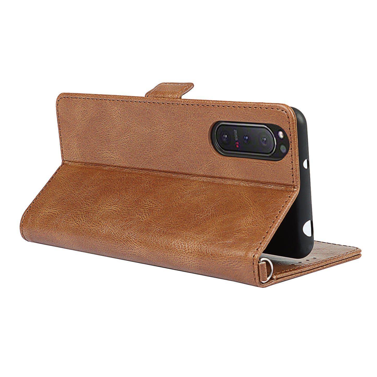 RFID Blocking Anti-fall Flip Phone Case Magnetic Closure Wallet Phone Cover with Strap and Supporting Stand for Sony Xperia 5 II