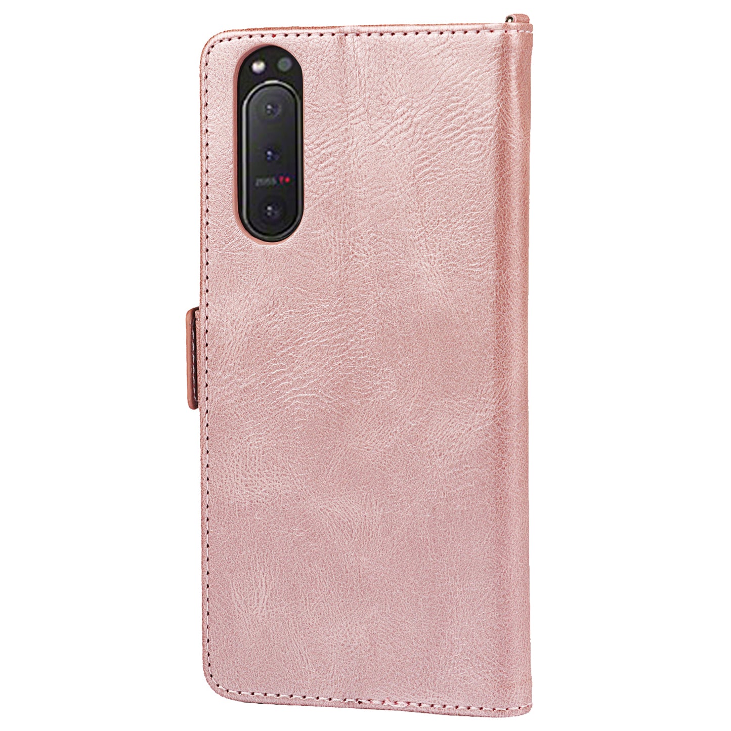 RFID Blocking Anti-fall Flip Phone Case Magnetic Closure Wallet Phone Cover with Strap and Supporting Stand for Sony Xperia 5 II