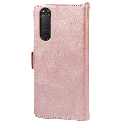 RFID Blocking Anti-fall Flip Phone Case Magnetic Closure Wallet Phone Cover with Strap and Supporting Stand for Sony Xperia 5 II
