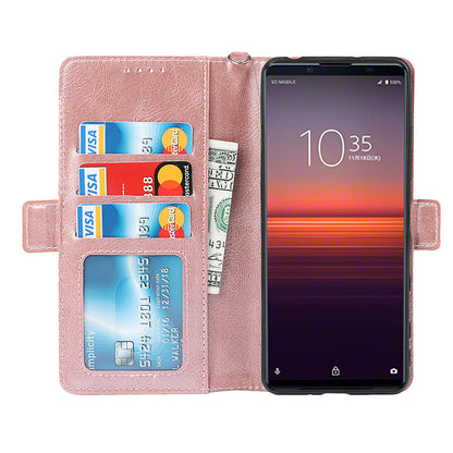 RFID Blocking Anti-fall Flip Phone Case Magnetic Closure Wallet Phone Cover with Strap and Supporting Stand for Sony Xperia 5 II