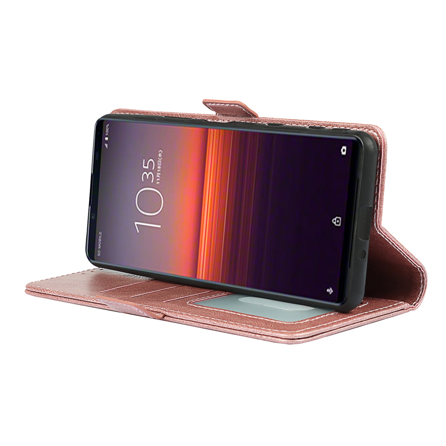 RFID Blocking Anti-fall Flip Phone Case Magnetic Closure Wallet Phone Cover with Strap and Supporting Stand for Sony Xperia 5 II
