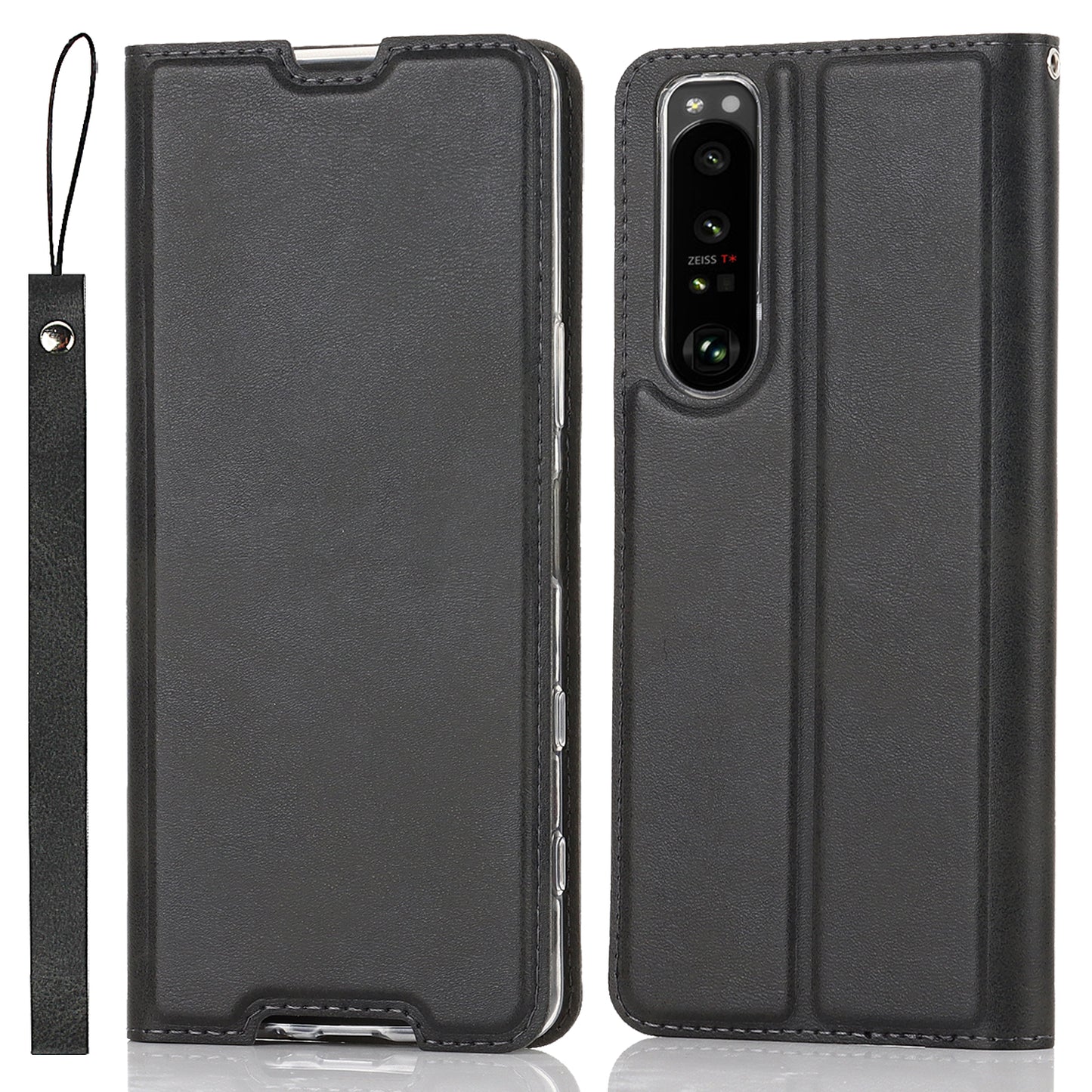 Wrist Strap Textured PU Leather Card Holder Drop-proof Phone Cover Stand Phone Shell for Sony Xperia 5 III 5G