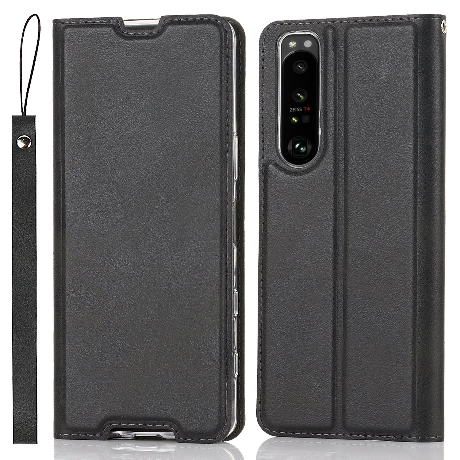 Wrist Strap Textured PU Leather Card Holder Drop-proof Phone Cover Stand Phone Shell for Sony Xperia 5 III 5G