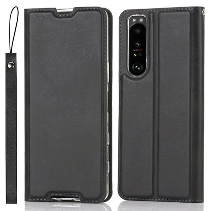 Wrist Strap Textured PU Leather Card Holder Drop-proof Phone Cover Stand Phone Shell for Sony Xperia 5 III 5G