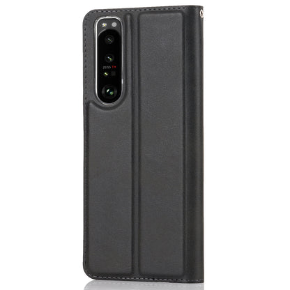 Wrist Strap Textured PU Leather Card Holder Drop-proof Phone Cover Stand Phone Shell for Sony Xperia 5 III 5G