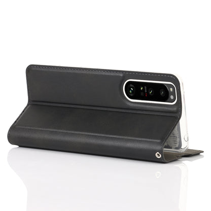 Wrist Strap Textured PU Leather Card Holder Drop-proof Phone Cover Stand Phone Shell for Sony Xperia 5 III 5G