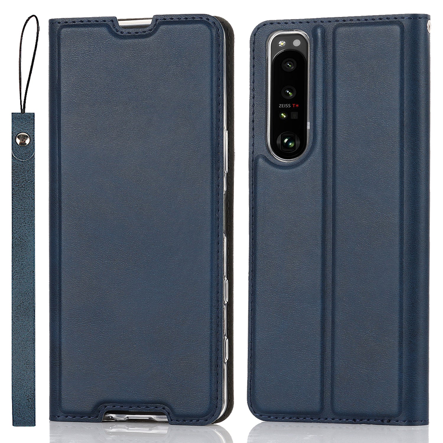 Wrist Strap Textured PU Leather Card Holder Drop-proof Phone Cover Stand Phone Shell for Sony Xperia 5 III 5G