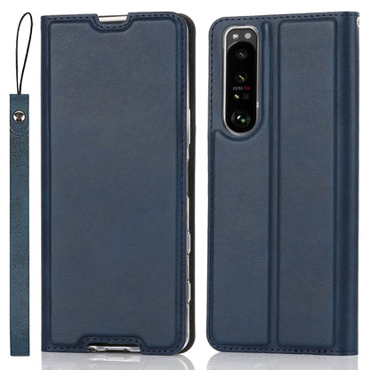Wrist Strap Textured PU Leather Card Holder Drop-proof Phone Cover Stand Phone Shell for Sony Xperia 5 III 5G