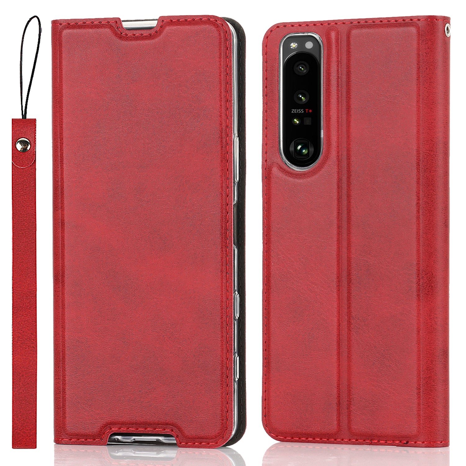 Wrist Strap Textured PU Leather Card Holder Drop-proof Phone Cover Stand Phone Shell for Sony Xperia 5 III 5G