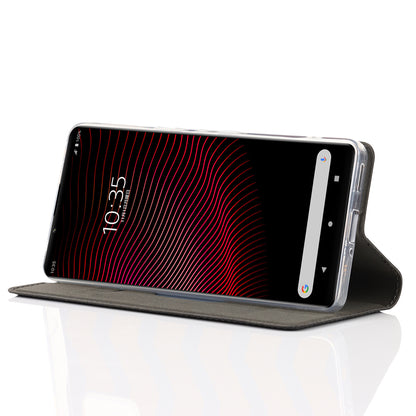 Wrist Strap Textured PU Leather Card Holder Drop-proof Phone Cover Stand Phone Shell for Sony Xperia 5 III 5G