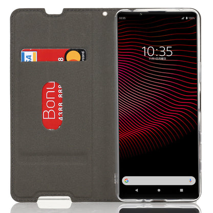 Wrist Strap Textured PU Leather Card Holder Drop-proof Phone Cover Stand Phone Shell for Sony Xperia 5 III 5G