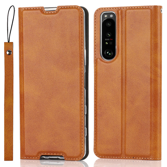 Wrist Strap Textured PU Leather Card Holder Drop-proof Phone Cover Stand Phone Shell for Sony Xperia 5 III 5G